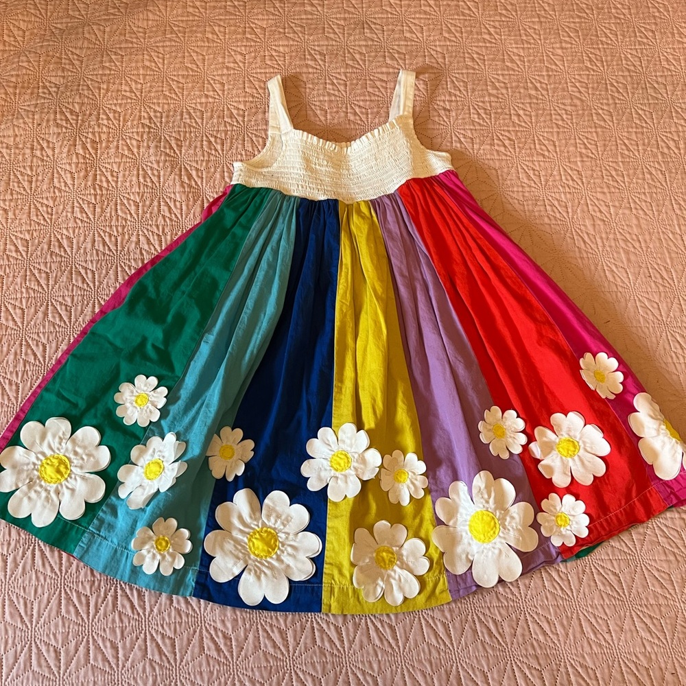 EUC Mini Boden Flower Applique Sun Dress Girls 9-10Y 140cm Rainbow Multicolor